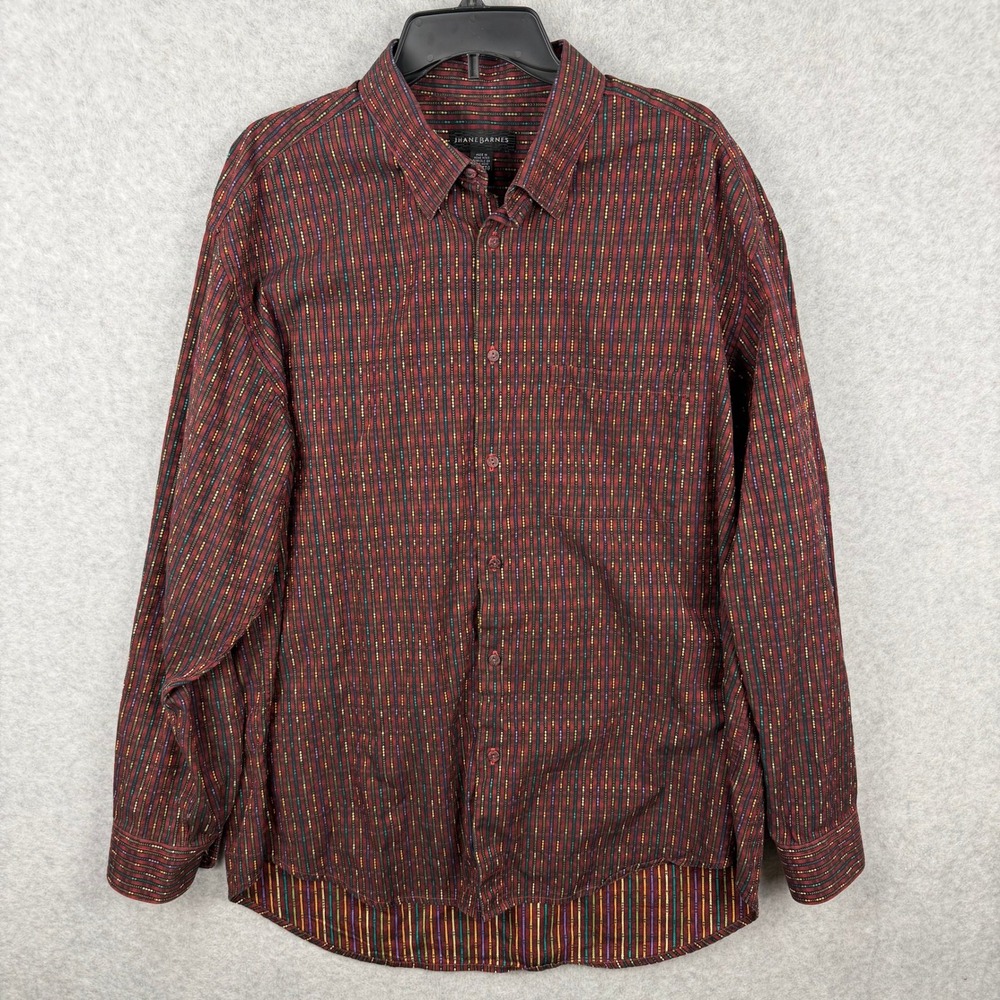 Jhane Barnes Mens XXL Burgundy Geometric Stripe Button Down Shirt JBF5-314
